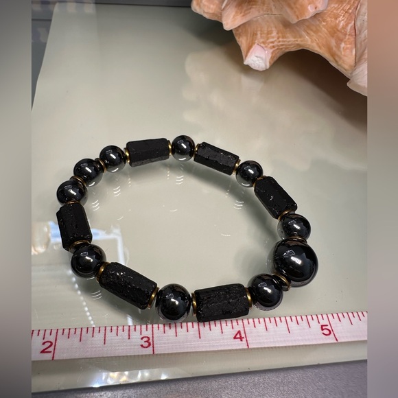 TERAHERTZ + BLACK TURMALINE + ONYX NATURAL STONES BRACELET size 8” - Picture 6 of 8